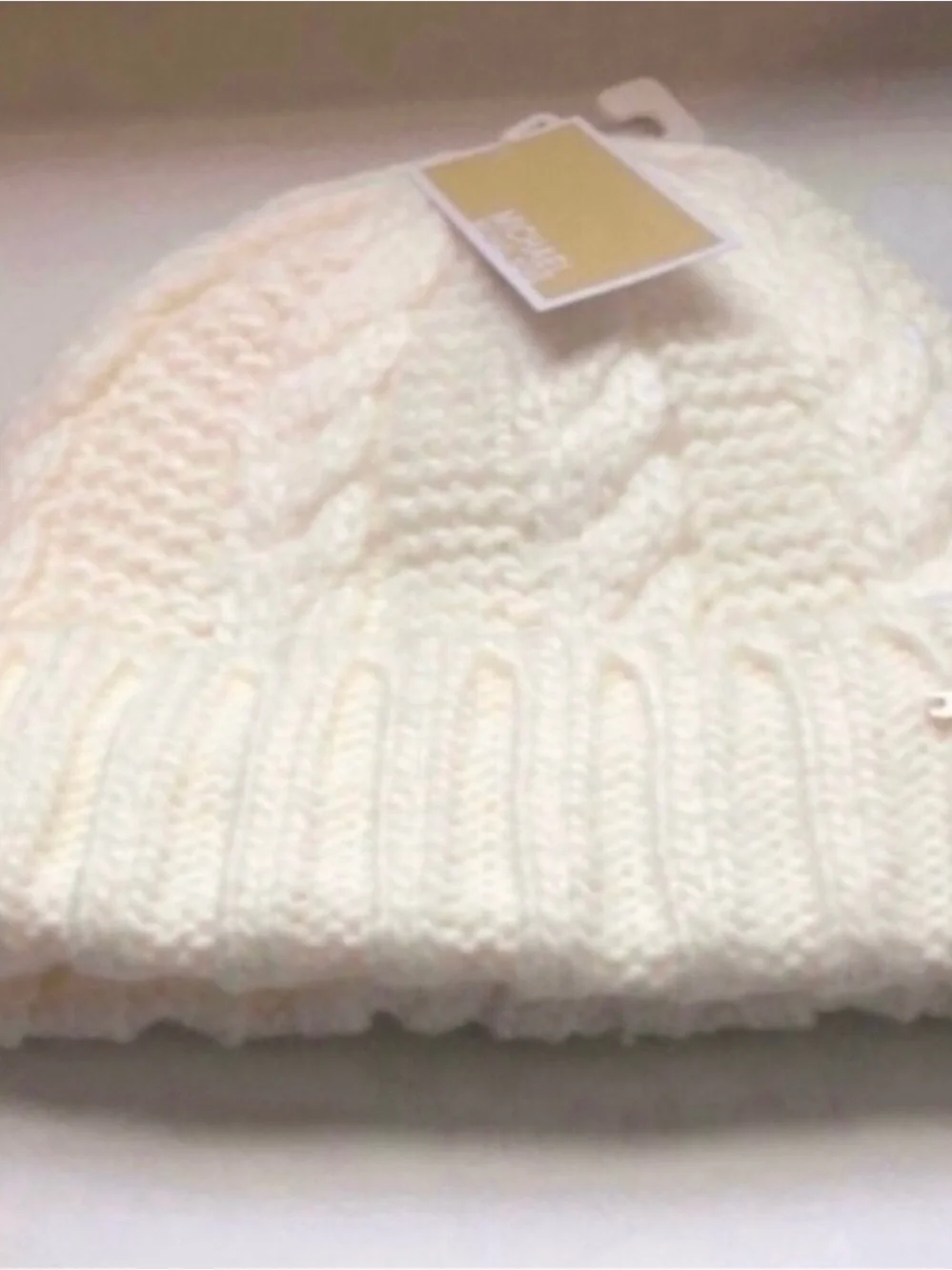 New Michael Kors Hat Women’s Ivory Winter Lined Cable Knit Cuffed Beanie Hat